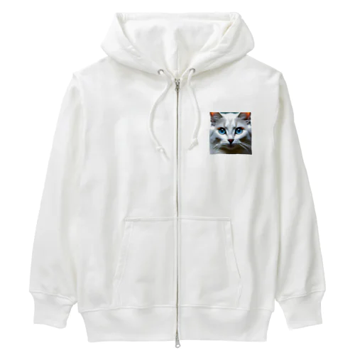 かわいい白猫のイラストグッズ Heavyweight Zip Hoodie