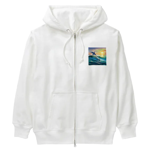 夕暮れで飛ぶイルカ Heavyweight Zip Hoodie