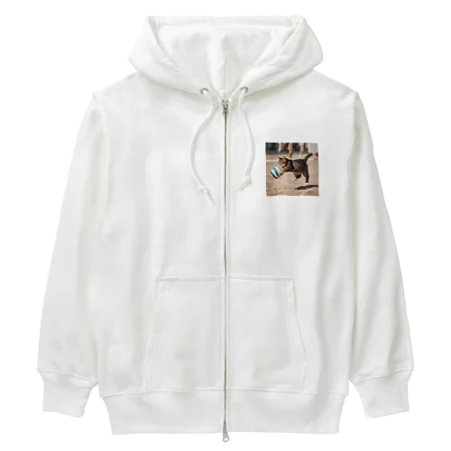 バレーボールをする猫 Heavyweight Zip Hoodie