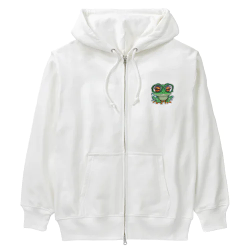 知的な眼鏡カエル Heavyweight Zip Hoodie