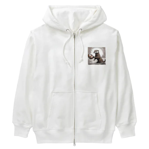 ラグビーボールを持つカワウソ Heavyweight Zip Hoodie