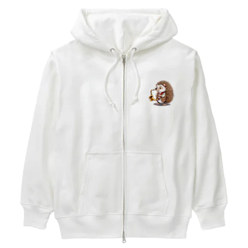 サックスを演奏するハリネズミ Heavyweight Zip Hoodie