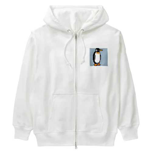 どこかを見ているペンギン　ピクセルアート Heavyweight Zip Hoodie