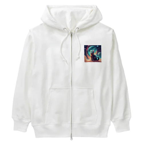 宇宙に居る猫のイラストグッズ Heavyweight Zip Hoodie