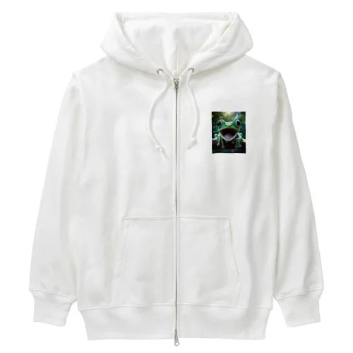 リアルでユニークな笑っているカエル Heavyweight Zip Hoodie