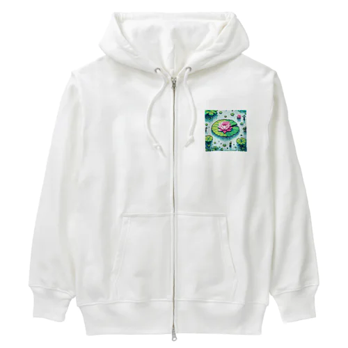 ハスの葉と花びら Heavyweight Zip Hoodie