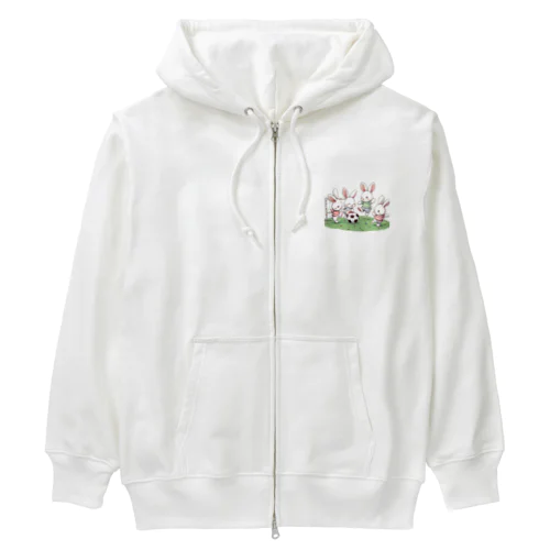 キックでキュート！サッカーウサギ Heavyweight Zip Hoodie