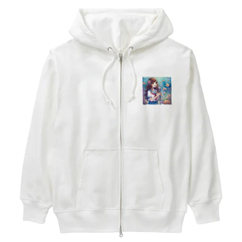 水族館で歌う女性 Heavyweight Zip Hoodie