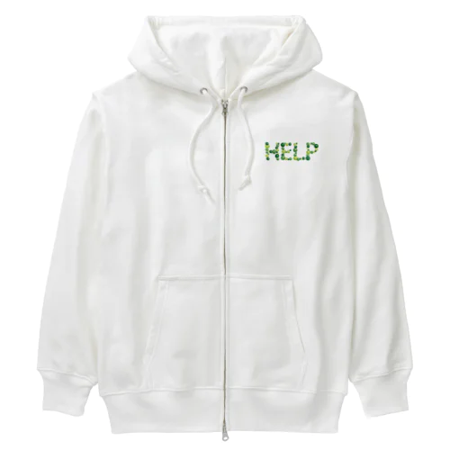 バルーン文字「HELP」（緑色系） Heavyweight Zip Hoodie