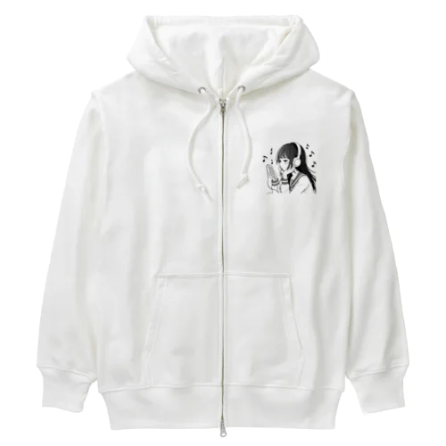 音楽を聴く女の子 Heavyweight Zip Hoodie