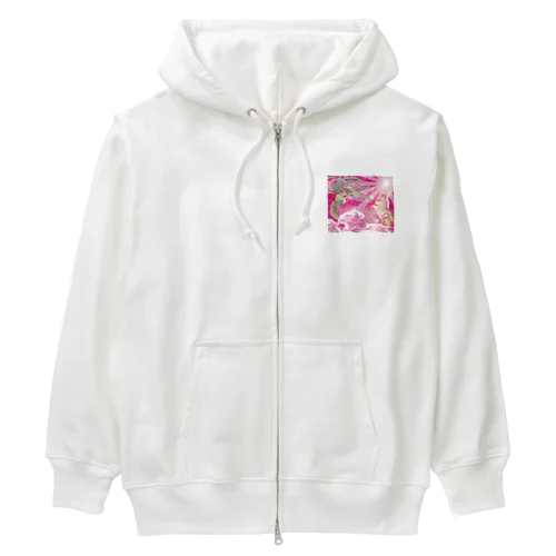 ピンク鳳凰　波　和柄 Heavyweight Zip Hoodie