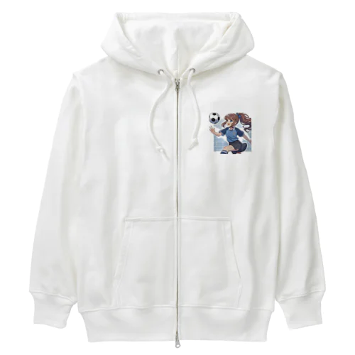 楽しくフットサルしているポニーテールの女の子 Heavyweight Zip Hoodie