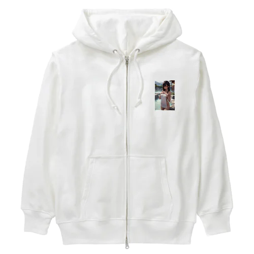 褐色の女の子が贅沢な温泉でまったりと過ごしています。 Heavyweight Zip Hoodie