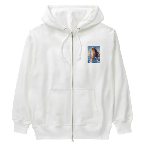 自由の女神のミニチュアを持つ少女 Heavyweight Zip Hoodie