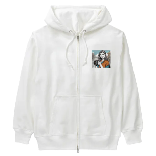 旅先でカメラを持つ女性 Heavyweight Zip Hoodie