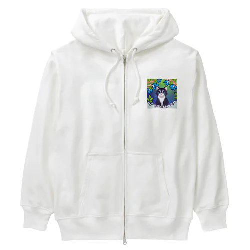 flowers and black cat Heavyweight Zip Hoodie