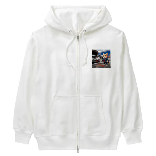 車のバッテリーがあがって、立ち往生しているコーギー Heavyweight Zip Hoodie