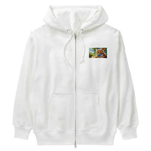 トラ猫Thinking Time Heavyweight Zip Hoodie