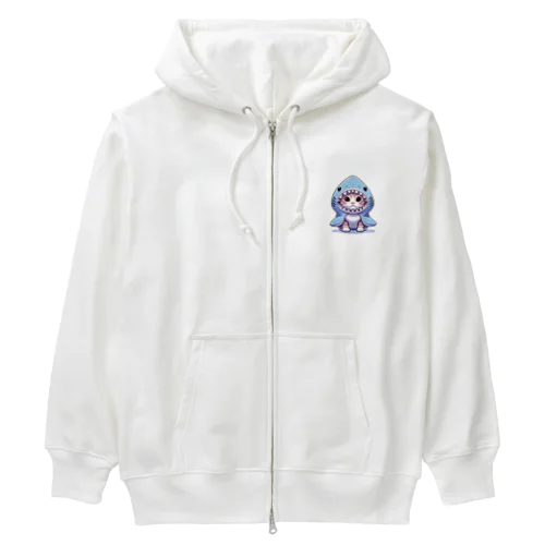 可愛らしい子猫とサメのフード Heavyweight Zip Hoodie