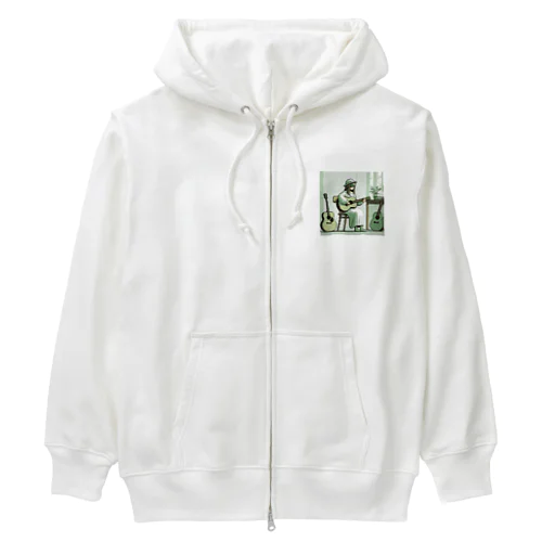 ピクセルグリーンギターガール Heavyweight Zip Hoodie