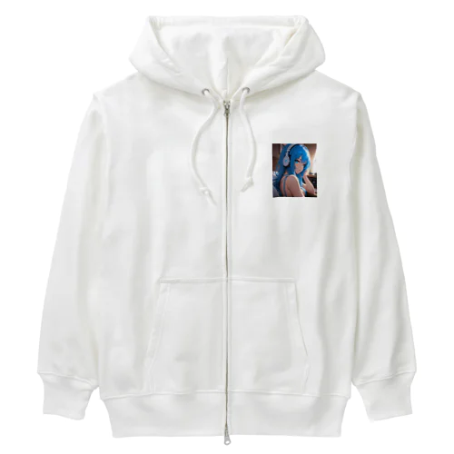 青い髪の少女 Heavyweight Zip Hoodie