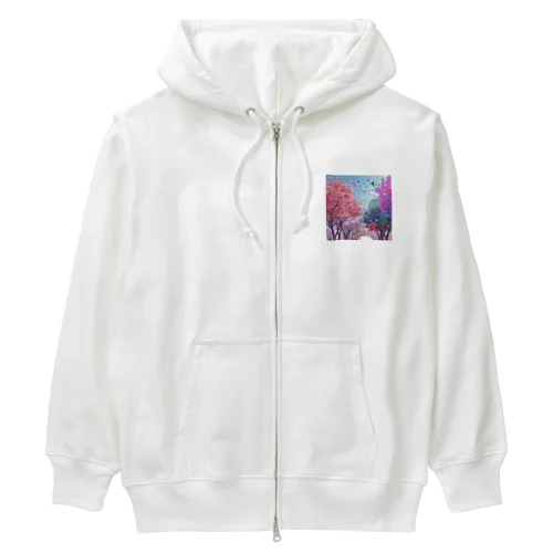 自然の美しい木々と鳥　なでしこ1478 Heavyweight Zip Hoodie