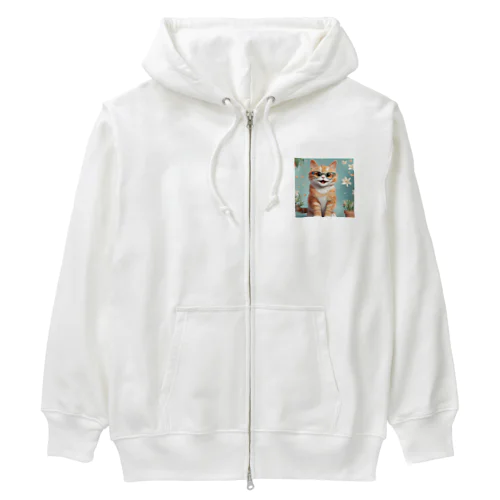 メガネの茶トラちゃん Heavyweight Zip Hoodie