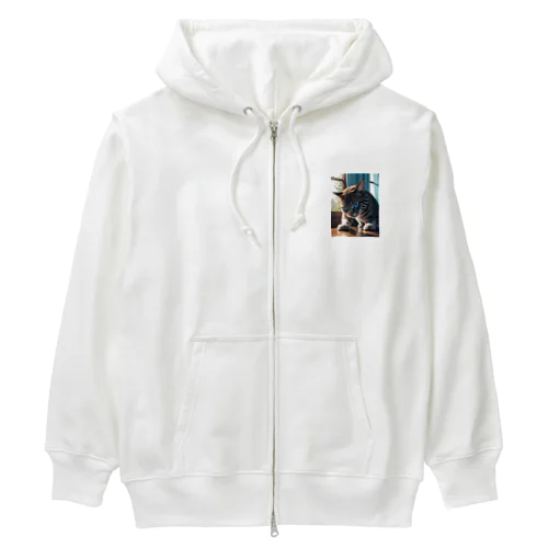 蒼い瞳の猫ちゃん2 Heavyweight Zip Hoodie