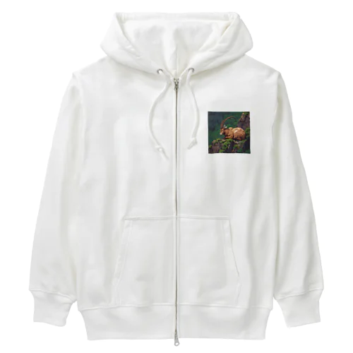 眠っているアイベックスのピクセル化された写真 Heavyweight Zip Hoodie