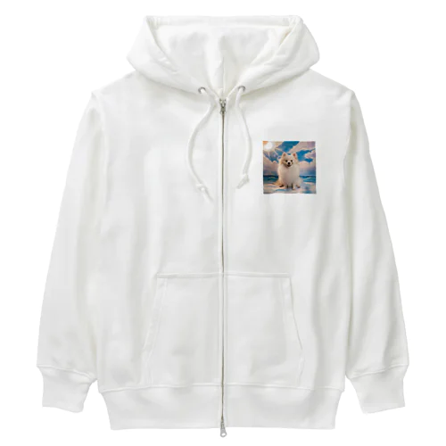 夏が大好き！白のポメラニアン。名前はアイス Heavyweight Zip Hoodie