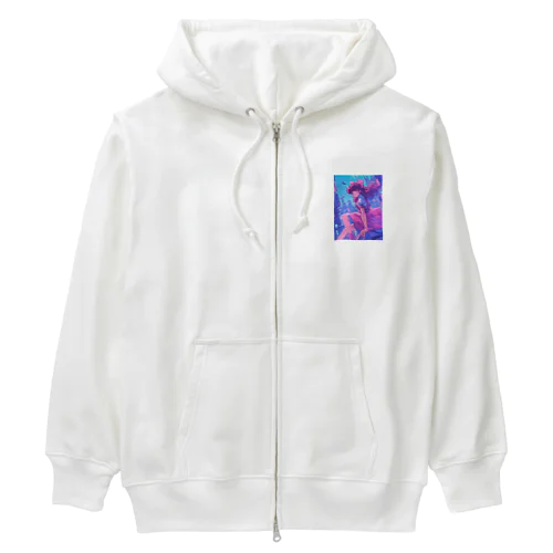 昭和レトロアニメ風近未来ガール Heavyweight Zip Hoodie