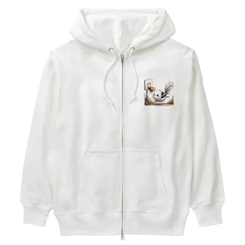 バスケットをしているかわいいシマエナガ Heavyweight Zip Hoodie