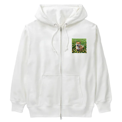 お花畑と柴犬 Heavyweight Zip Hoodie