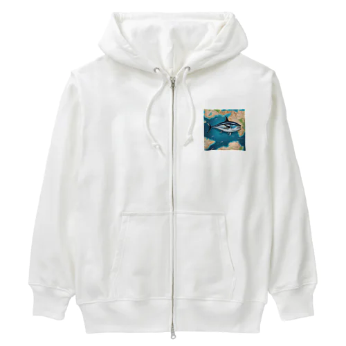 世界を旅するマグロ君 Heavyweight Zip Hoodie