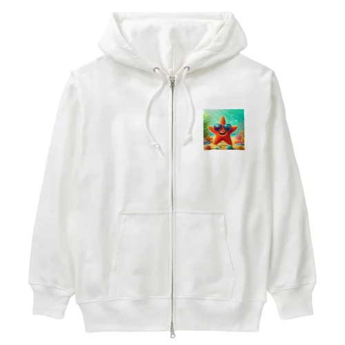 サングラスをかけたハッピーなヒトデ - 海の陽気な仲間！ Heavyweight Zip Hoodie