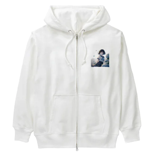 紫陽花と女子高生 Heavyweight Zip Hoodie