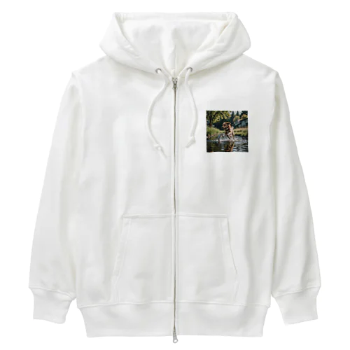 水辺を走る犬 dog runnning on the water Heavyweight Zip Hoodie