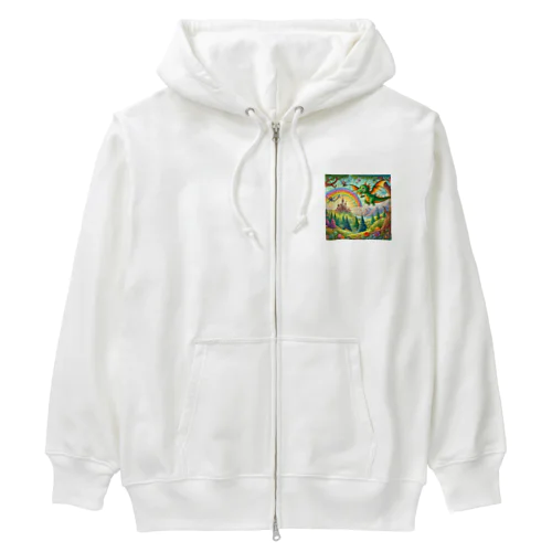 かわいいにじ色の恐竜 Heavyweight Zip Hoodie