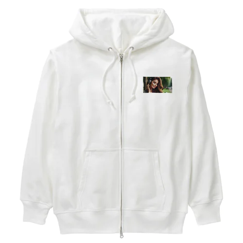 音楽を聴く女性 Heavyweight Zip Hoodie