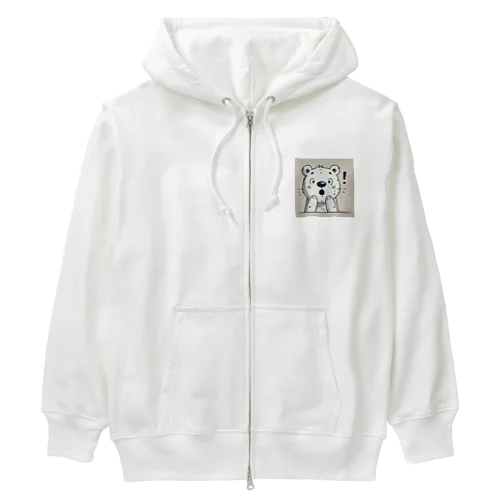 びっくりした表情がキュートなくまのフリーハンド描画 Heavyweight Zip Hoodie