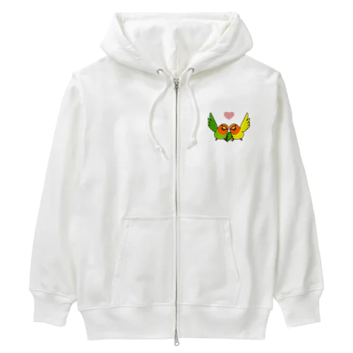 ハイタッチなかよしコザクラインコ【まめるりはことり】 Heavyweight Zip Hoodie