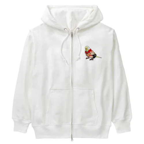 ごきげん着物セキセイインコ【まめるりはことり】 Heavyweight Zip Hoodie