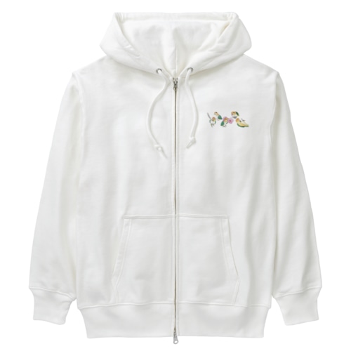 あつまれシロハラインコちゃん【まめるりはことり】 Heavyweight Zip Hoodie