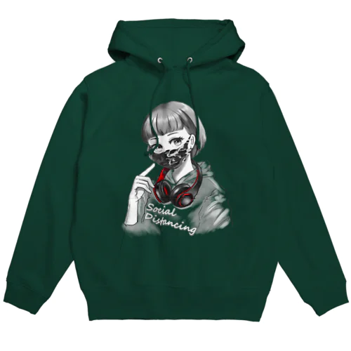 迷彩マスク  モノクロ　文字白 Hoodie