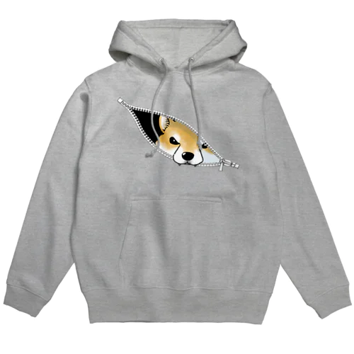 ジッパーからのぞく柴犬（赤柴） Hoodie
