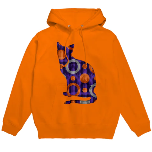 猫ねこシルエット🐱ハロウィンカラーのレトロな幾何学模様 Hoodie