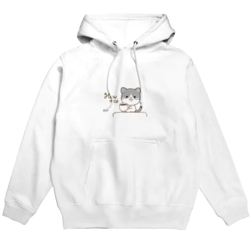 黒白猫のシンプルモノトーン Hoodie