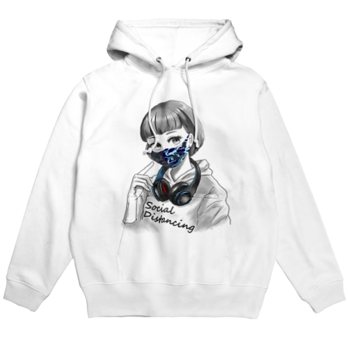 迷彩マスク  ブルー　文字黒 Hoodie