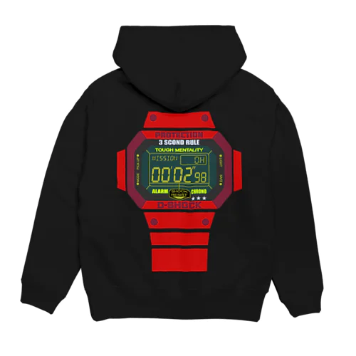 背中にレトロG-SHOCKと見せかけて3秒ルール背負ってるやつ（レッド） Hoodie