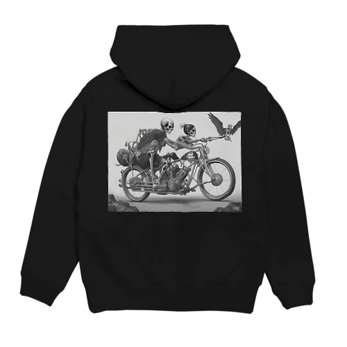 バイクとドクロ（黒メイン） パーカー